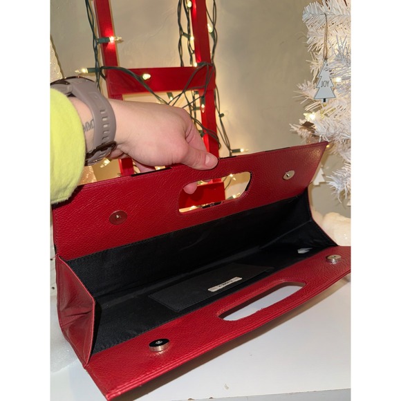 Cato Red Black Chevron Stripe Fold Over Clutch Handbag Bag - Picture 5 of 9